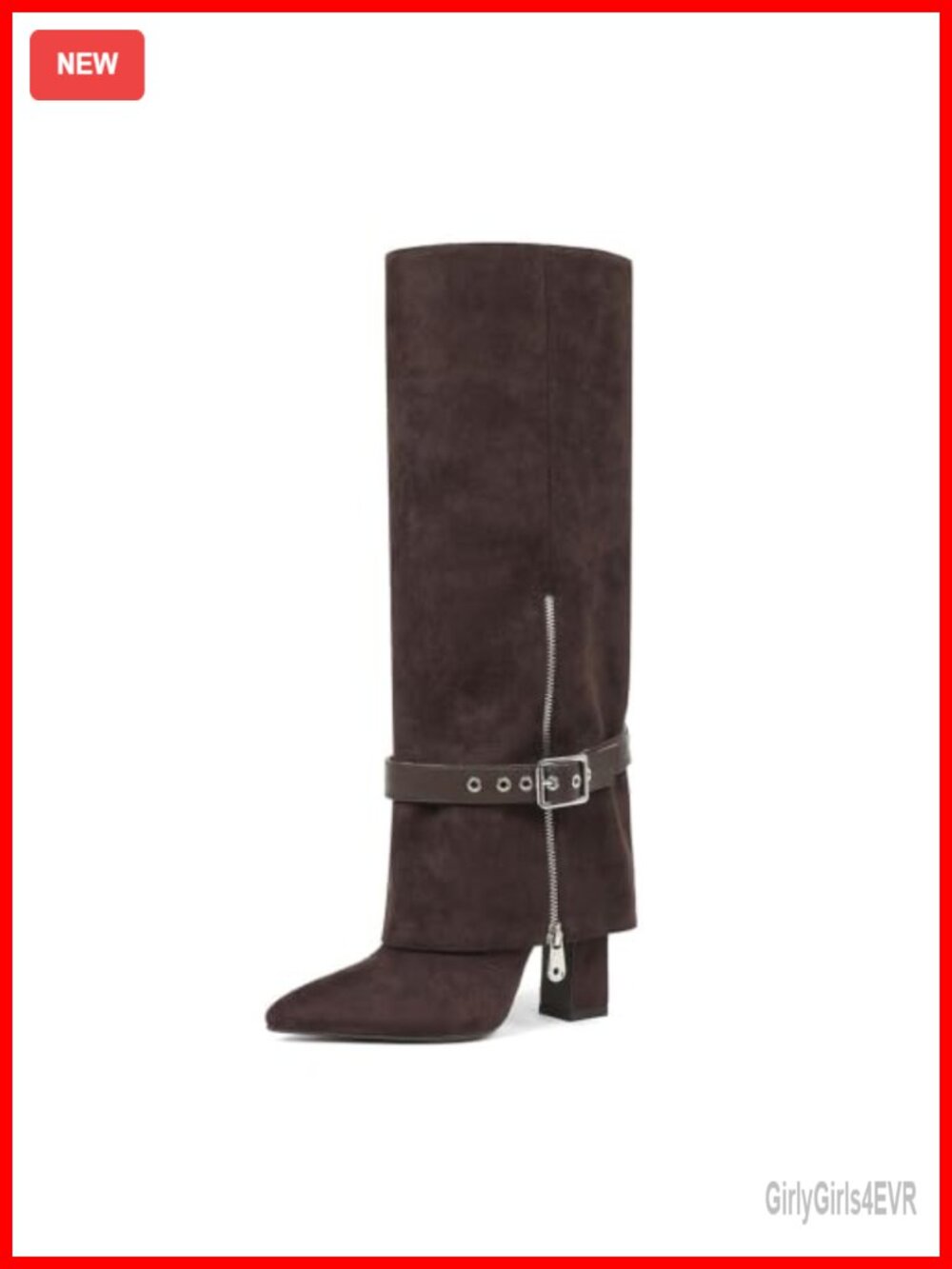 Fold Over Knee High Boots Chunky Heel Tall Wide Calf Faux Suede